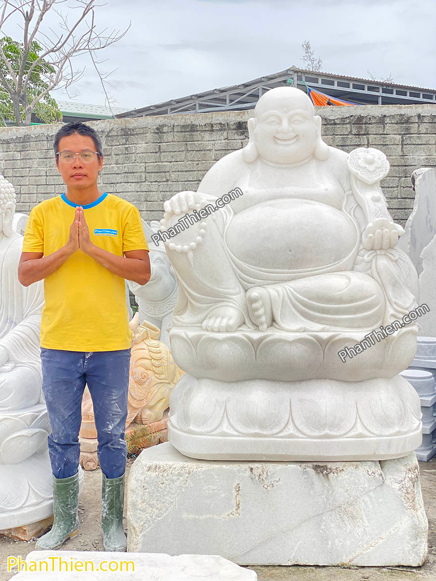 Tượng Phật Di Lặc Đá Cẩm thạch trắng đẹp 150cm - Tân Ngọc Phát Lục Yên