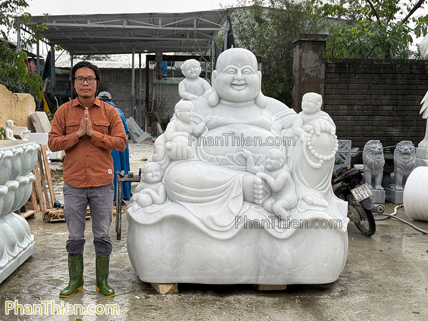 Tượng Phật Di Lặc Ngũ Phúc (Lục Tặc) Đá 1,8m - Tân Ngọc Phát Lục Yên