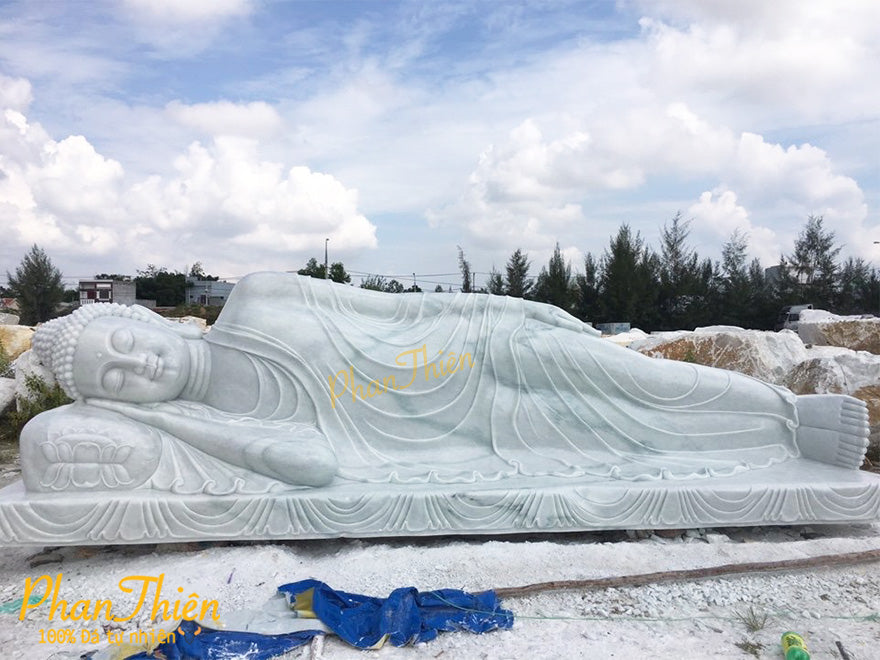 Tượng Phật Nằm Niết Bàn Đá Cẩm Thạch Trắng Xanh - Cẩm Thạch - Tân Ngọc Phát