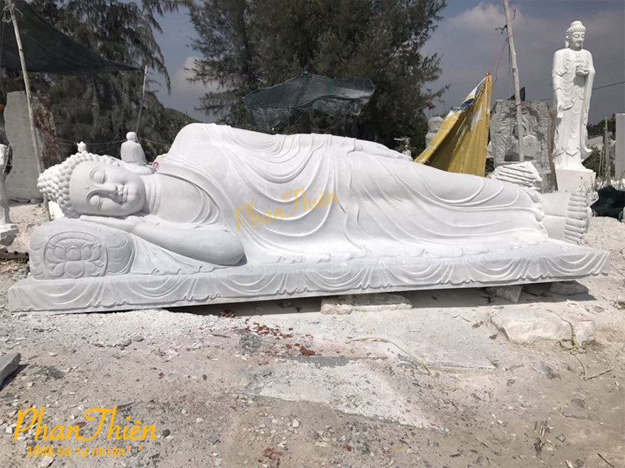 Tượng Phật Nằm Niết Bàn Đá Cẩm Thạch Trắng - Cẩm Thạch - Tân Ngọc Phát