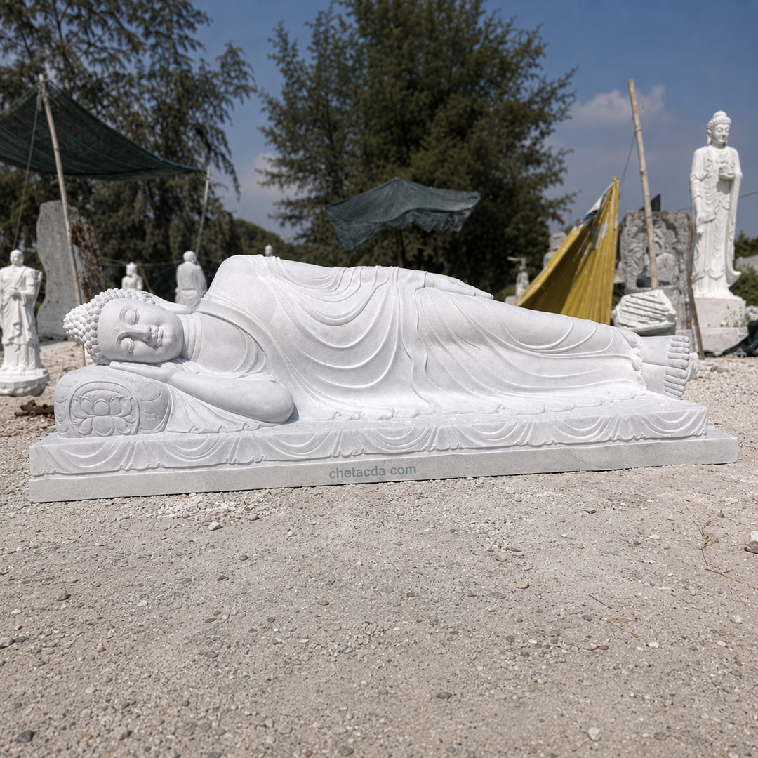 Tượng Phật Nằm Niết Bàn đá cẩm thạch trắng – Xuân Ngọc Phát