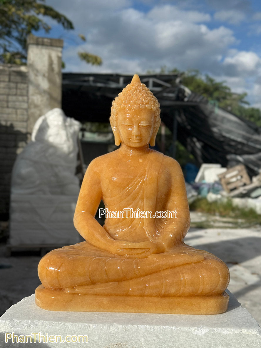 Tượng Phật Thích Ca Bằng Đá ngọc Hoàng Long (onyx vàng) - Đá Ngọc - Tân Ngọc Phát