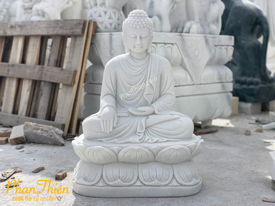 Tượng Phật Thích Ca Bằng Đá Trắng Mịn - Cẩm Thạch - Tân Ngọc Phát
