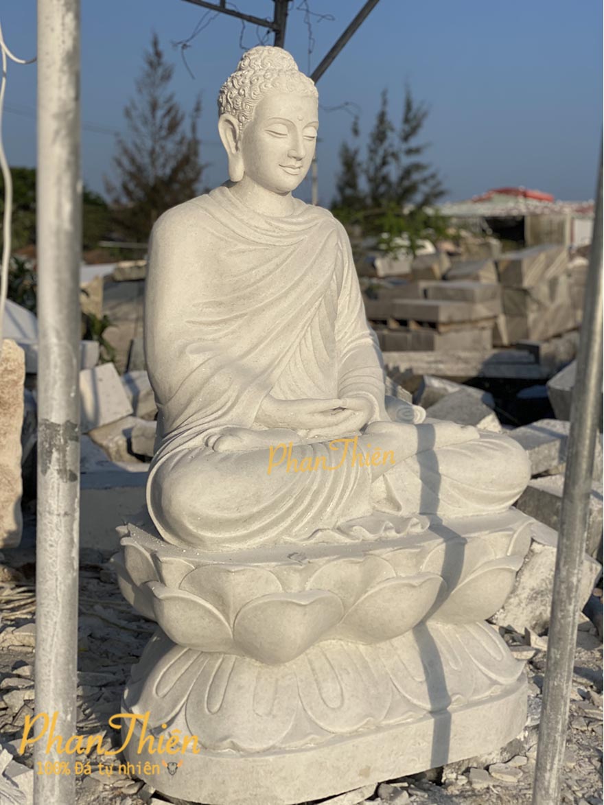 Tượng Phật Thích Ca Ngồi Đài Sen Đá Trắng - Cẩm Thạch - Tân Ngọc Phát
