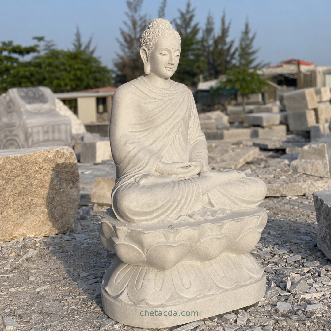 Tượng Phật Thích Ca Ngồi Đài Sen Đá Trắng – Xuân Ngọc Phát