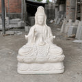 Tượng Phật Quan Âm ngồi Đài Sen Đá Trắng QA-35 – Xuân Ngọc Phát