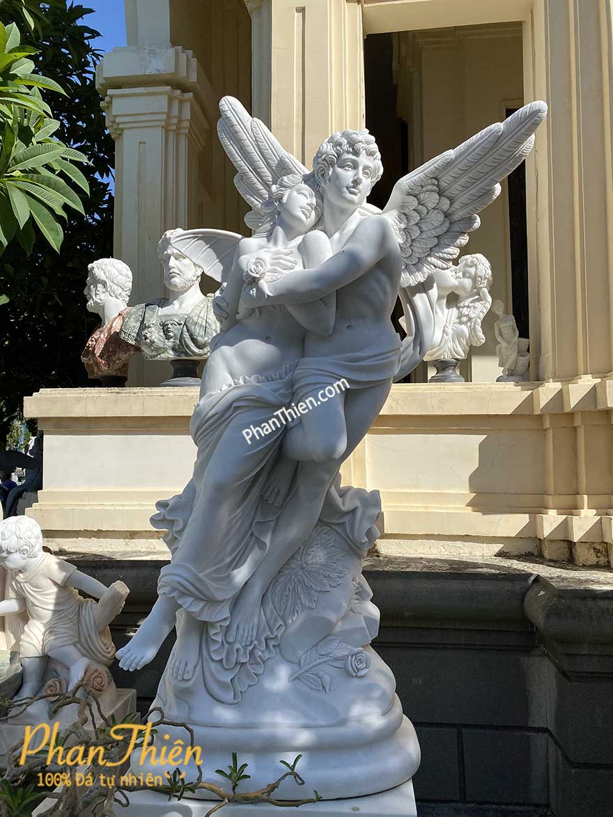 Tượng Thần Tình Yêu Cupid và Nàng Psyche đá Cẩm Thạch Trắng - Cao 250cm - Tạo Điểm Nhấn Trang Trọng - Tân Ngọc Phát