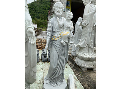 Tượng Thánh Giesu Bế Chúa đá Cẩm Thạch Trắng Xám - Cao 170cm - Chế Tác Tinh Xảo - Tân Ngọc Phát