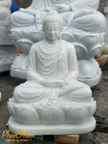 Tượng Thích Ca Ngồi Đài Sen Đá Trắng Trong Xanh - Cẩm Thạch - Tân Ngọc Phát