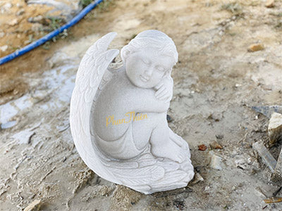 Tượng Thiên Thần Nằm Ngủ đá Cẩm Thạch Trắng - Cao 50cm - Dành cho Không Gian Tâm Linh - Tân Ngọc Phát