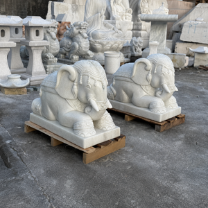 Tượng Voi bằng đá kiểu năm - Cẩm Thạch - Trắng trong xanh - Kích Thước 68cm - Mẫu Đẹp Dành Cho Biệt Thự