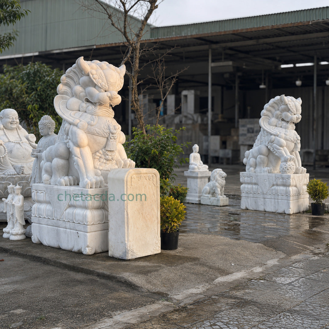 Tượng Kỳ Lân đá Cẩm Thạch Trắng cao 255cm - Xuân Ngọc Phát