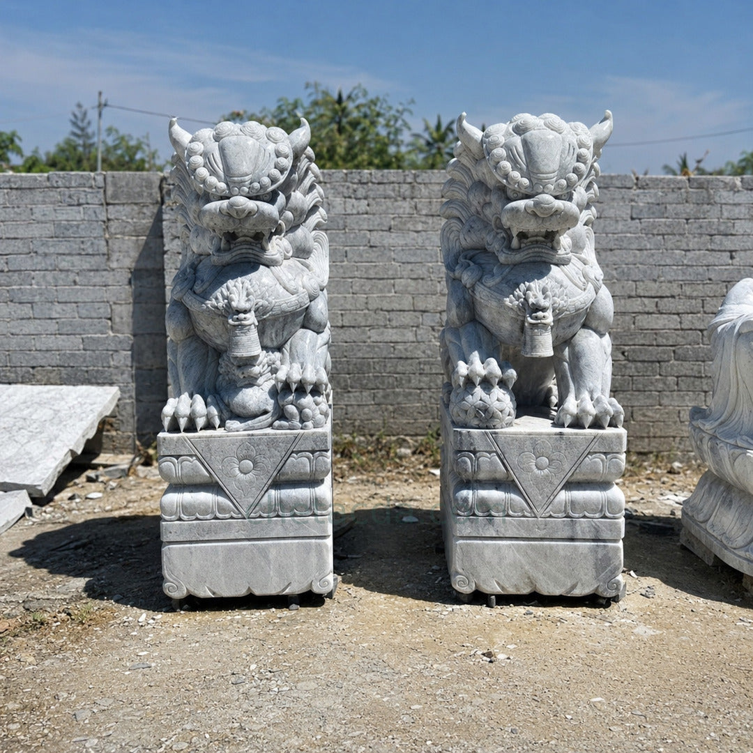 Tượng Kỳ Lân đá Cẩm Thạch Trắng Xám - Xuân Ngọc Phát