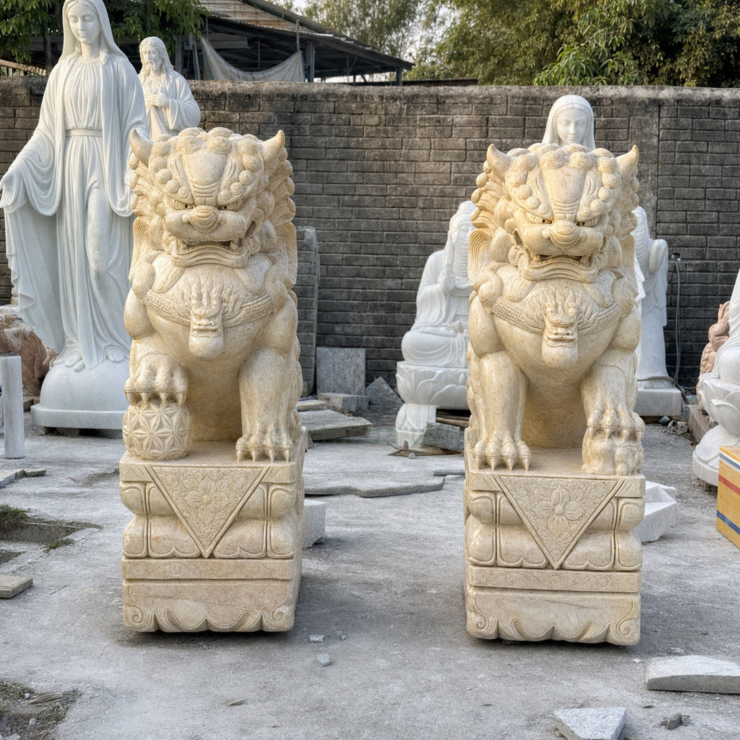 Tượng Kỳ Lân bằng đá Cẩm Thạch Cà Rốt Tự Nhiên - Vàng Cà Rốt - Cao 155cm - Trang Nghiêm Bền Đẹp - Xuân Ngọc Phát