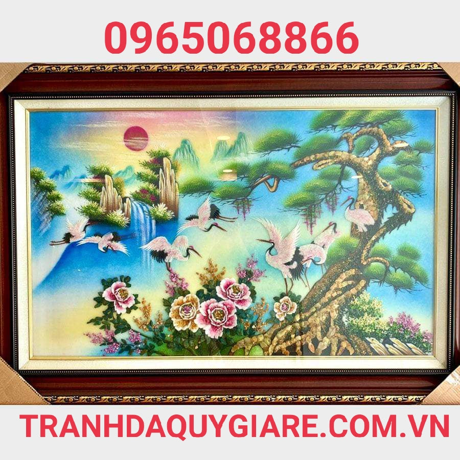 Tranh Đá Quý Tùng Hạc Diên Niên TPC 085 – An Khang Trường Thọ - tranh đá quý phong thủy HTX Tân Ngọc Phát