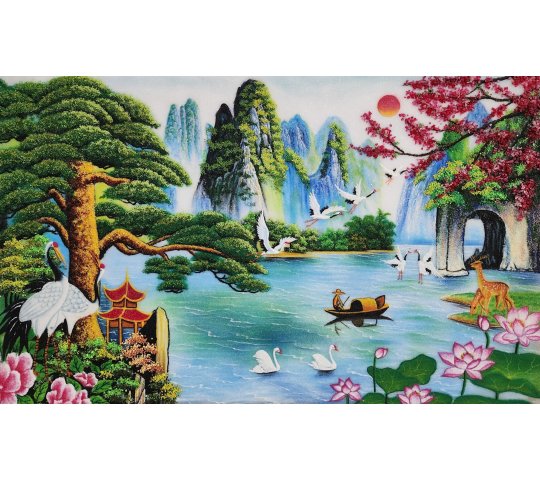 Tranh Đá Quý Tùng Hạc Nghênh Khách Phong Thủy – Trường thọ, bình an và phúc lộc chế tác từ đá quý tự nhiên Lục Yên